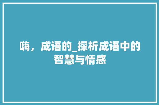 嗨，成语的_探析成语中的智慧与情感 成语大全