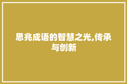 思兆成语的智慧之光,传承与创新