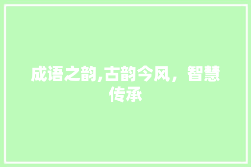 成语之韵,古韵今风，智慧传承