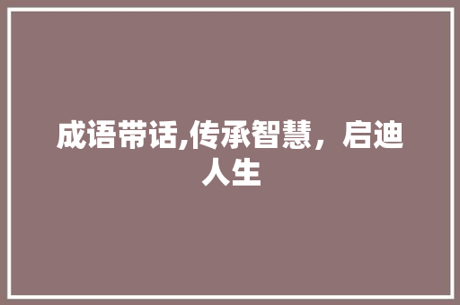 成语带话,传承智慧，启迪人生