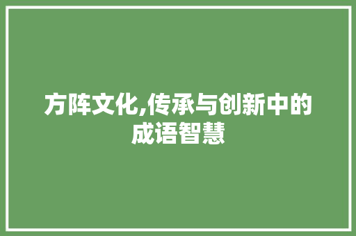 方阵文化,传承与创新中的成语智慧