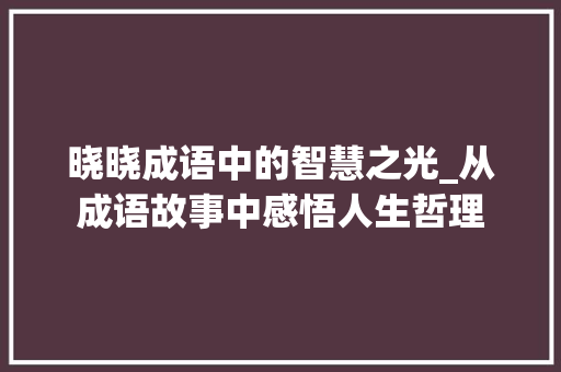 晓晓成语中的智慧之光_从成语故事中感悟人生哲理