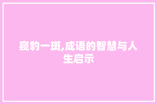 窥豹一斑,成语的智慧与人生启示 国学经典