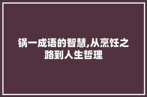 锅一成语的智慧,从烹饪之路到人生哲理