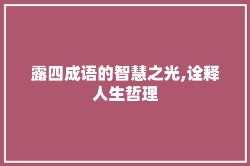 露四成语的智慧之光,诠释人生哲理