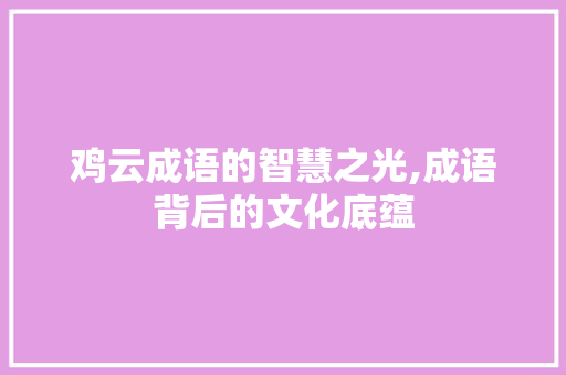 鸡云成语的智慧之光,成语背后的文化底蕴