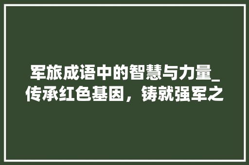军旅成语中的智慧与力量_传承红色基因，铸就强军之梦