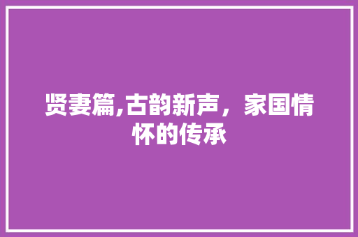 贤妻篇,古韵新声，家国情怀的传承