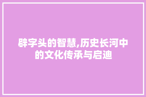 辟字头的智慧,历史长河中的文化传承与启迪