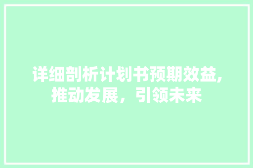 详细剖析计划书预期效益,推动发展，引领未来