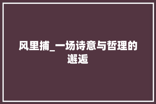 风里捕_一场诗意与哲理的邂逅