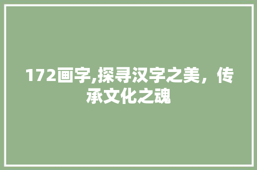 172画字,探寻汉字之美，传承文化之魂