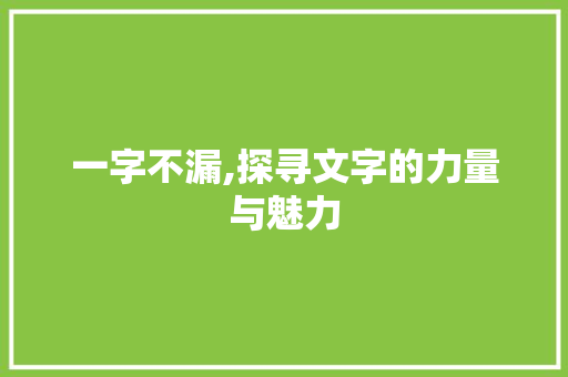 一字不漏,探寻文字的力量与魅力