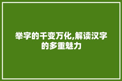 举字的千变万化,解读汉字的多重魅力