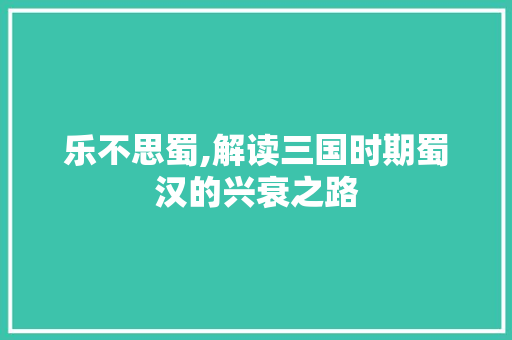乐不思蜀,解读三国时期蜀汉的兴衰之路