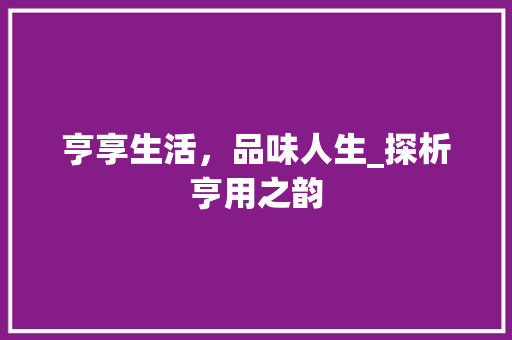 亨享生活，品味人生_探析亨用之韵