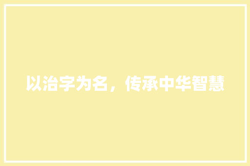 以治字为名，传承中华智慧 成语大全