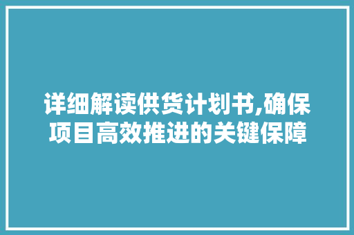 详细解读供货计划书,确保项目高效推进的关键保障