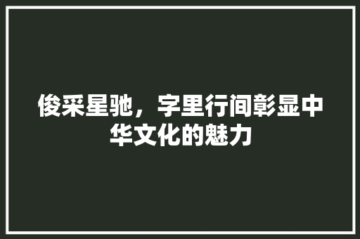 俊采星驰，字里行间彰显中华文化的魅力