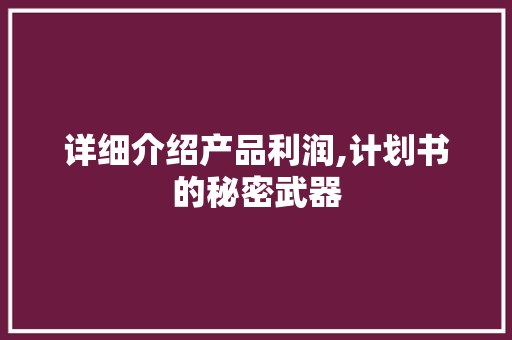 详细介绍产品利润,计划书的秘密武器