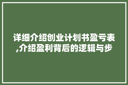 详细介绍创业计划书盈亏表,介绍盈利背后的逻辑与步骤