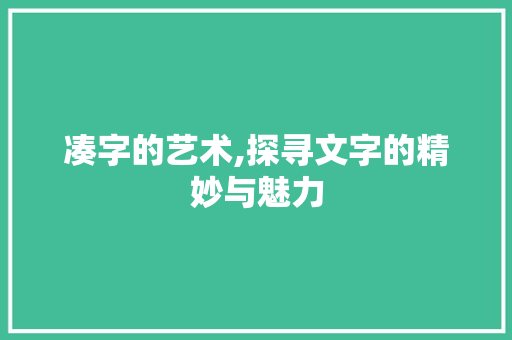 凑字的艺术,探寻文字的精妙与魅力
