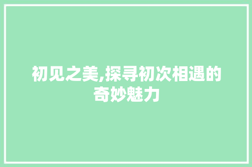 初见之美,探寻初次相遇的奇妙魅力 名人名言