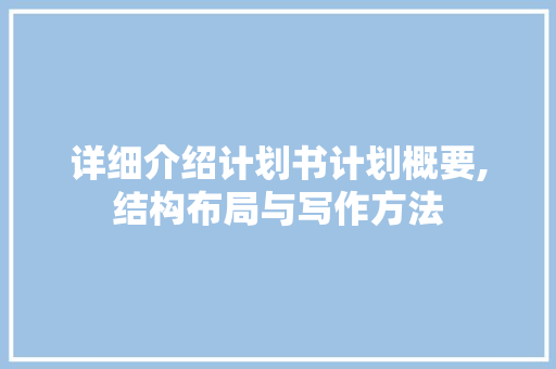 详细介绍计划书计划概要,结构布局与写作方法