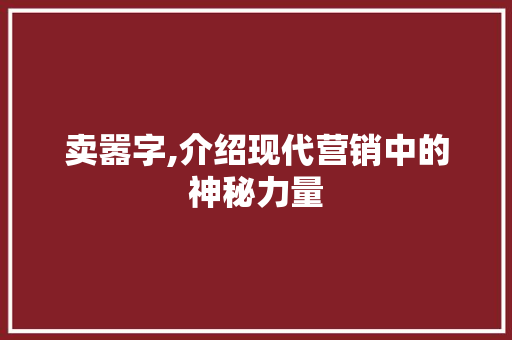 卖嚣字,介绍现代营销中的神秘力量