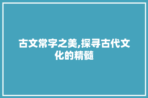 古文常字之美,探寻古代文化的精髓