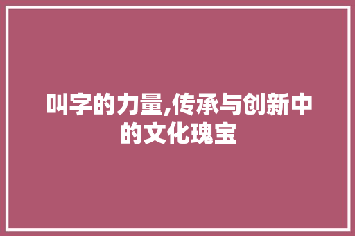 叫字的力量,传承与创新中的文化瑰宝