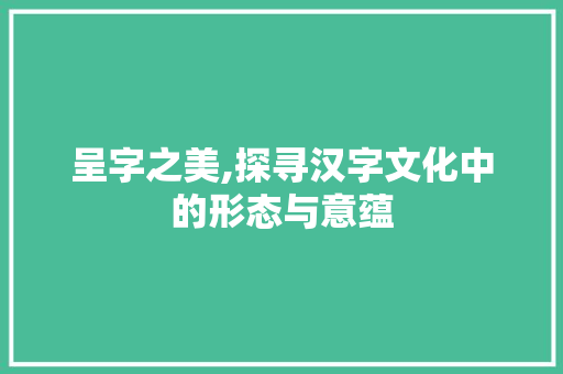 呈字之美,探寻汉字文化中的形态与意蕴
