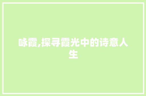咏霞,探寻霞光中的诗意人生 工作计划