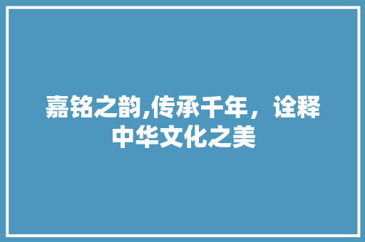 嘉铭之韵,传承千年，诠释中华文化之美 工作计划
