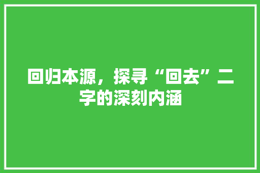 回归本源，探寻“回去”二字的深刻内涵 诗词鉴赏