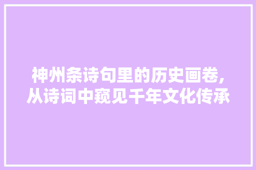 神州条诗句里的历史画卷,从诗词中窥见千年文化传承