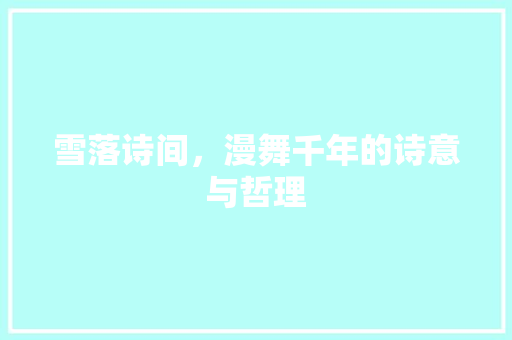 雪落诗间，漫舞千年的诗意与哲理