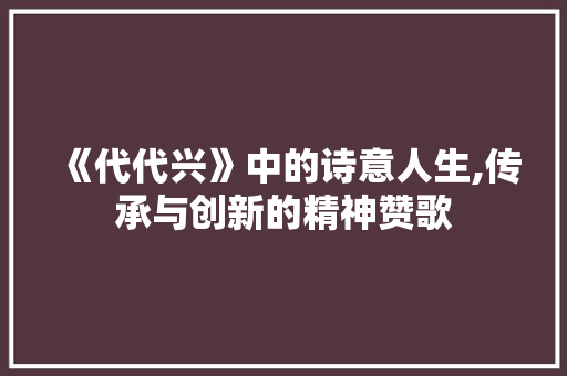 《代代兴》中的诗意人生,传承与创新的精神赞歌