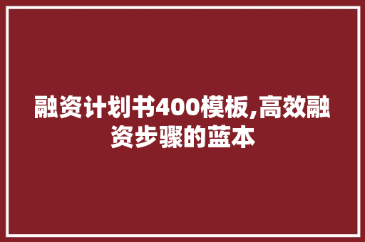融资计划书400模板,高效融资步骤的蓝本
