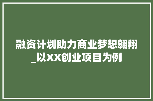 融资计划助力商业梦想翱翔_以XX创业项目为例