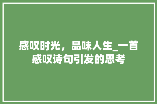 感叹时光，品味人生_一首感叹诗句引发的思考