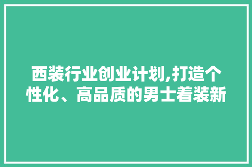 西装行业创业计划,打造个性化、高品质的男士着装新体验