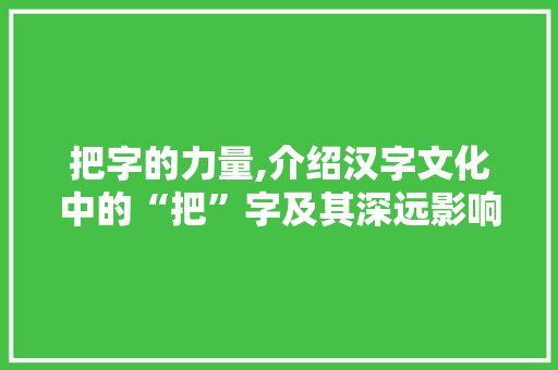 把字的力量,介绍汉字文化中的“把”字及其深远影响