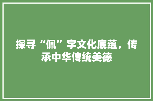 探寻“佩”字文化底蕴，传承中华传统美德