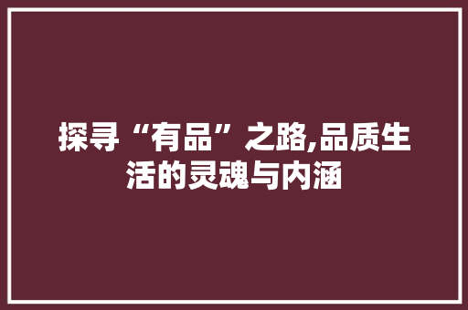 探寻“有品”之路,品质生活的灵魂与内涵 工作计划