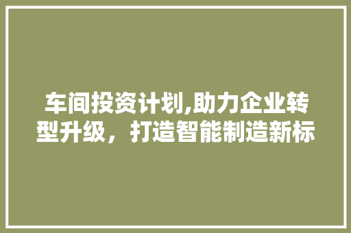 车间投资计划,助力企业转型升级，打造智能制造新标杆