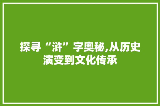 探寻“浒”字奥秘,从历史演变到文化传承
