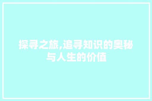 探寻之旅,追寻知识的奥秘与人生的价值