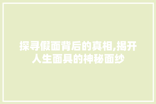 探寻假面背后的真相,揭开人生面具的神秘面纱 工作计划