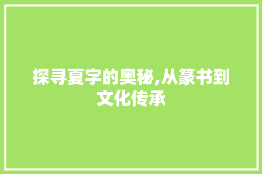 探寻夏字的奥秘,从篆书到文化传承